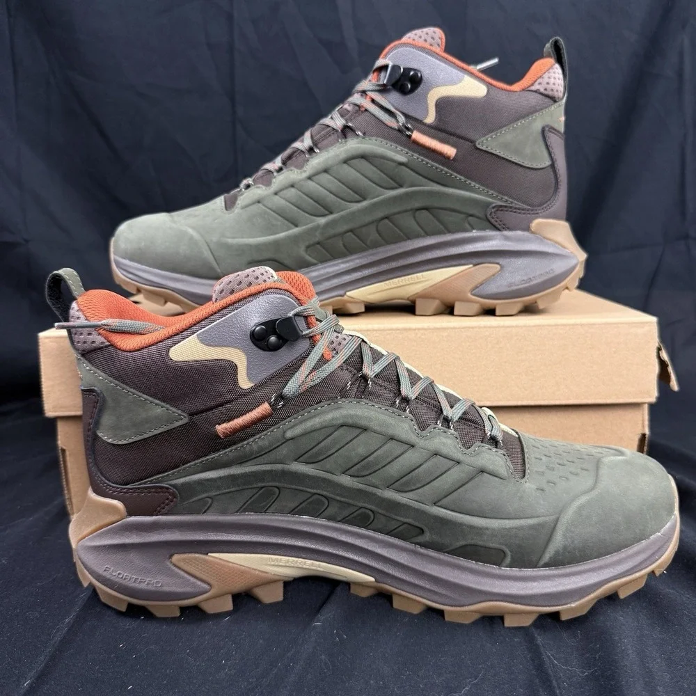 Merrell Men's Moab Speed 2 Leather Mid Size 8.5 Waterproof Hiking Boots Green